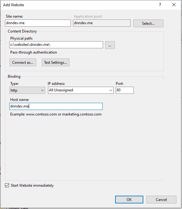 IIS Website Configuration for DNN