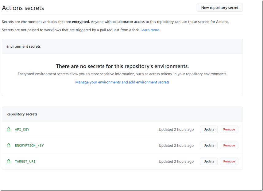 GitHub Secrets Screenshot