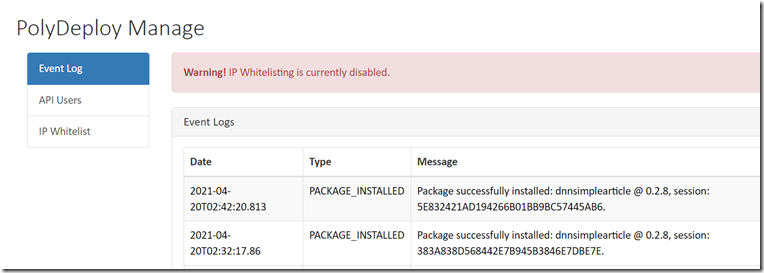 PolyDeploy Event Log